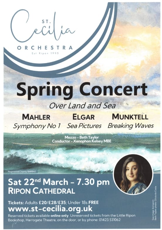 VisitMasham Promote Ripon Cathedral Spring Concert poster - Over Land & Sea