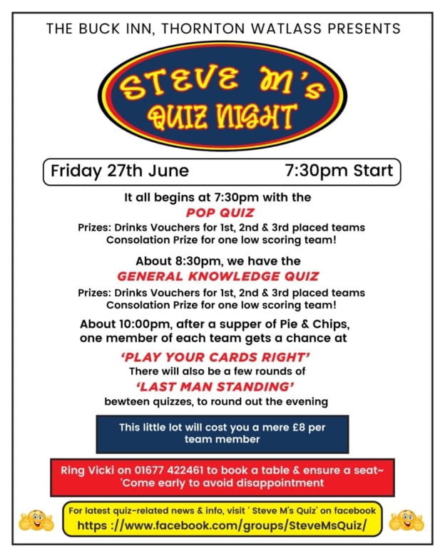 Buck Inn Quiz Night, near Masham