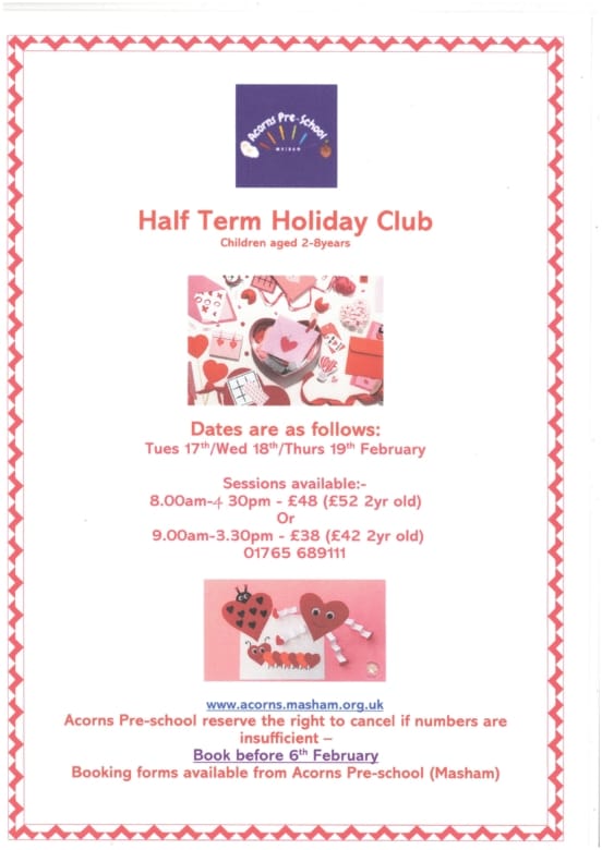 Acorns Masham Pre-School - February Half Term Holiday Club